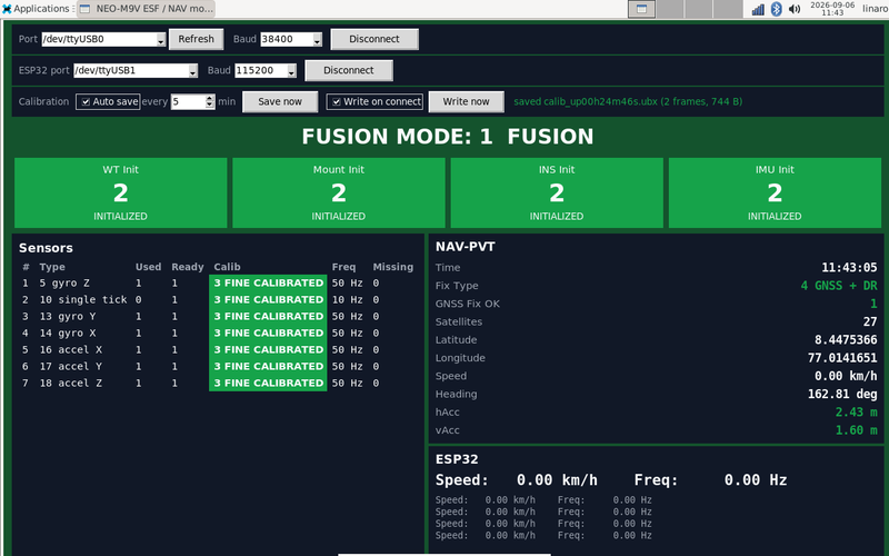 Dead Reckoning test dashboard